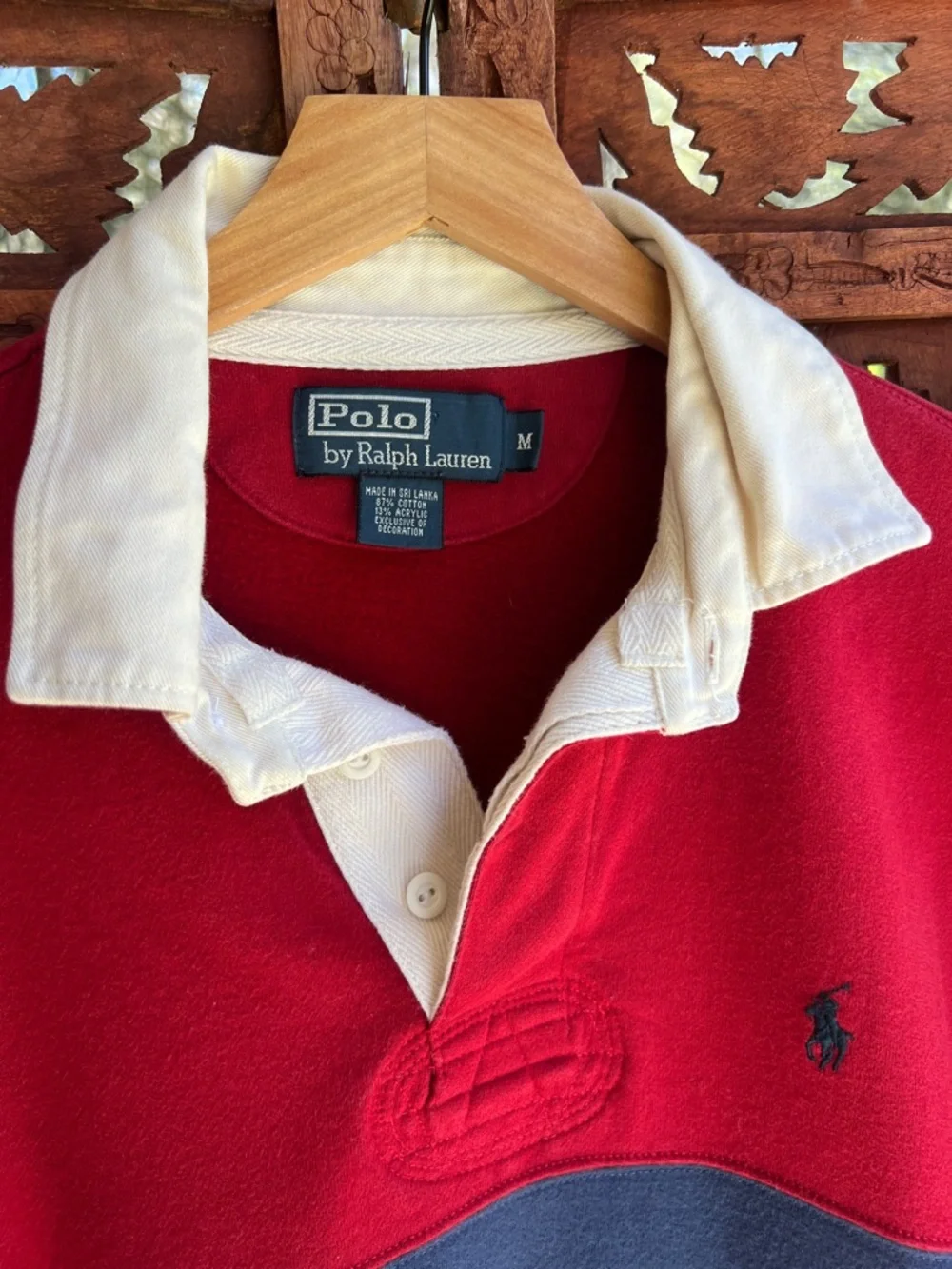 Ralph Lauren Red Rugby Shirt with Navy and Brown Stripes